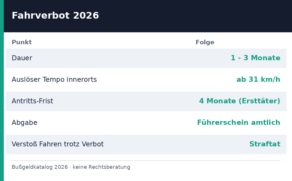 1 monat fahrverbot - Uebersicht Richtwerte 2026