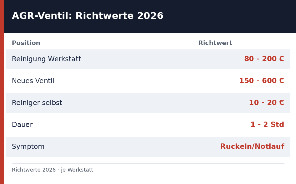 agr ventil reinigen kosten - Uebersicht Richtwerte 2026