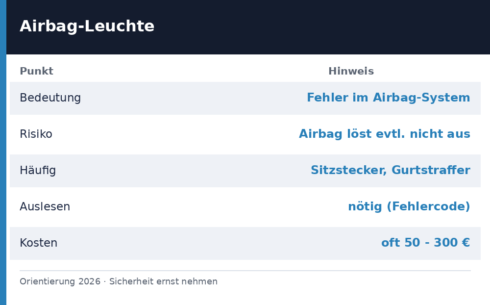 airbag leuchte - Uebersicht Richtwerte 2026