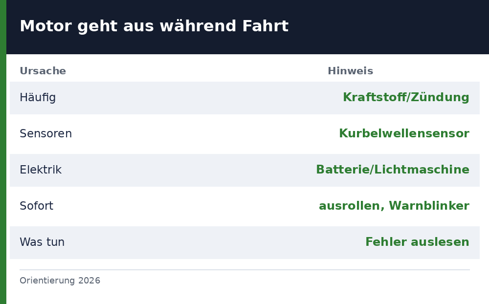 auto geht während der fahrt aus - Uebersicht Richtwerte 2026