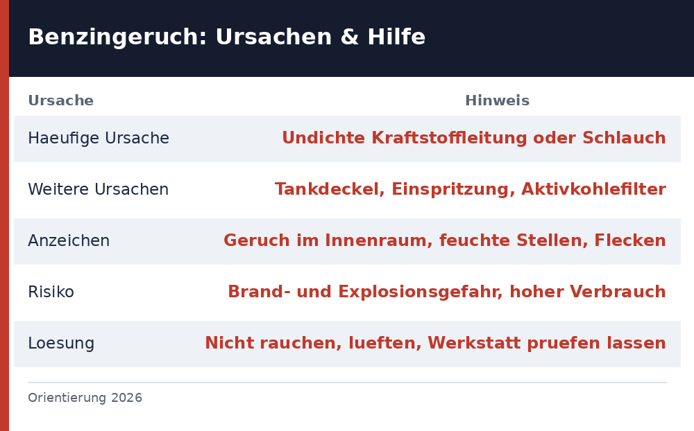 auto riecht nach benzin – Übersicht Richtwerte 2026