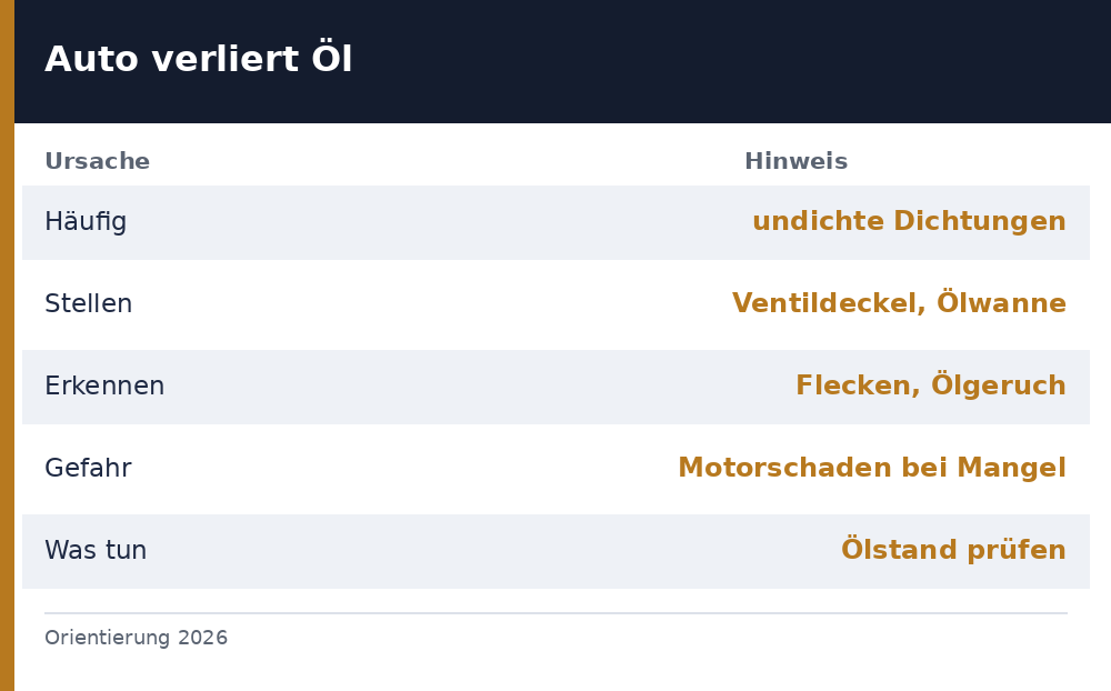 auto verliert öl - Uebersicht Richtwerte 2026