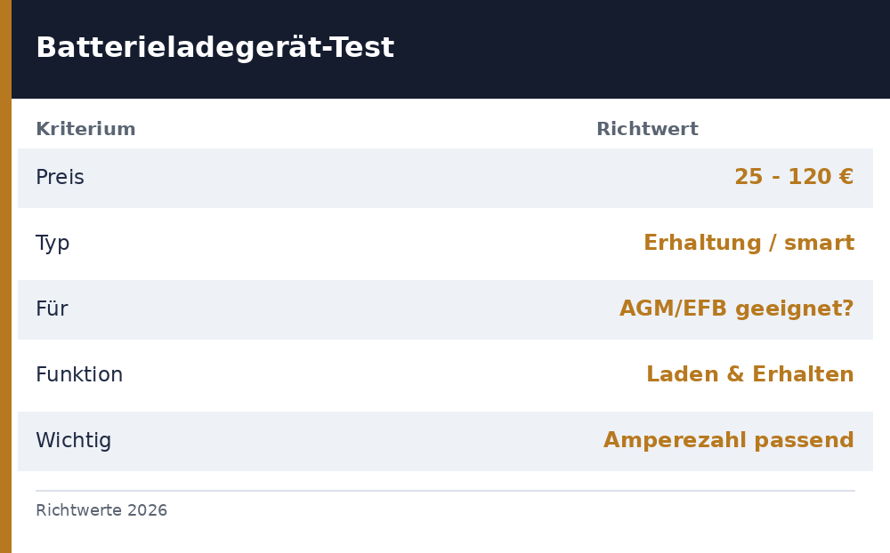 batterieladegerät auto test - Uebersicht Richtwerte 2026