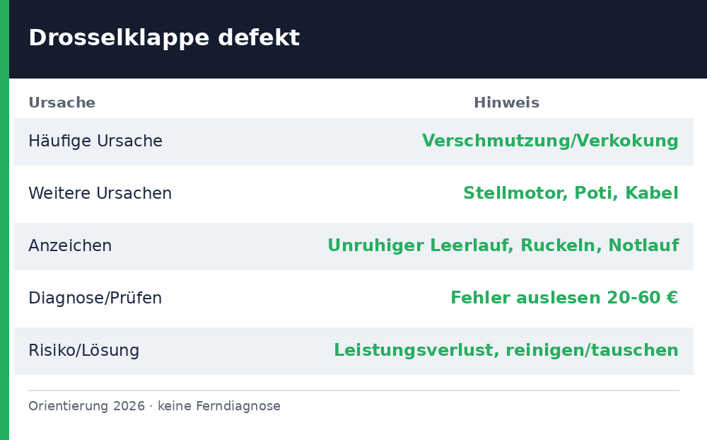 drosselklappe defekt symptome - Uebersicht Richtwerte 2026