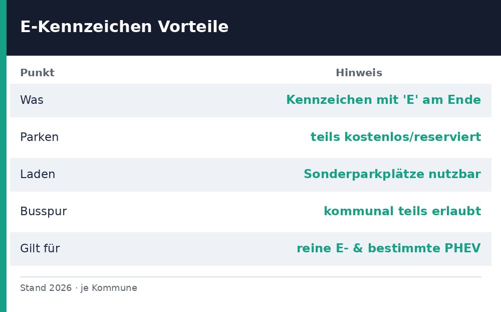 e-kennzeichen vorteile - Uebersicht Richtwerte 2026