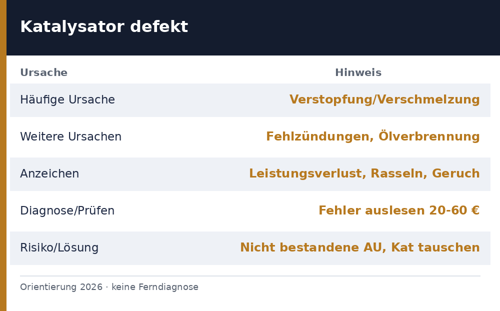 katalysator defekt symptome - Uebersicht Richtwerte 2026