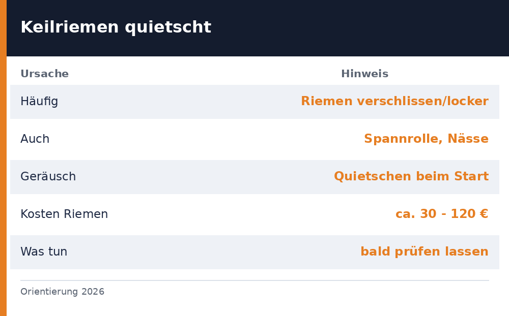 keilriemen quietscht - Uebersicht Richtwerte 2026