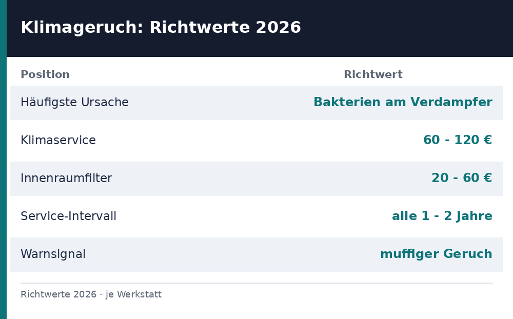 klimaanlage auto stinkt – Übersicht Richtwerte 2026