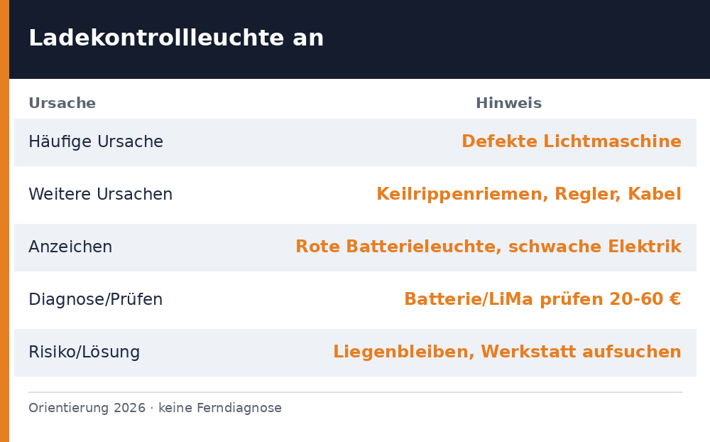 ladekontrollleuchte – Übersicht Richtwerte 2026