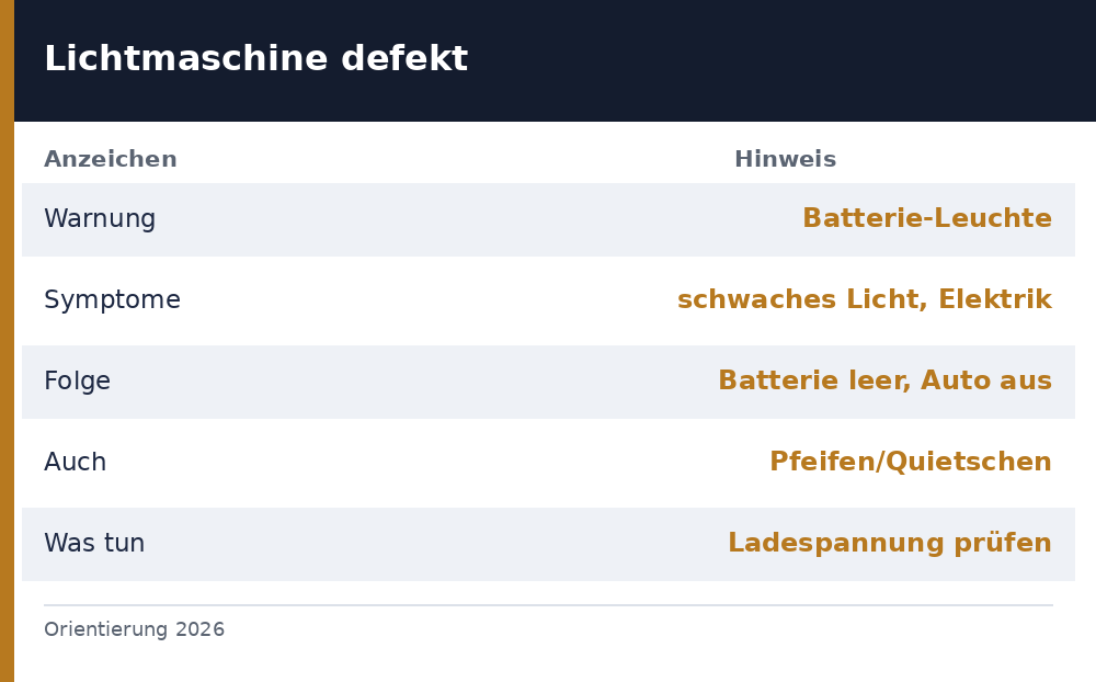lichtmaschine defekt anzeichen - Uebersicht Richtwerte 2026