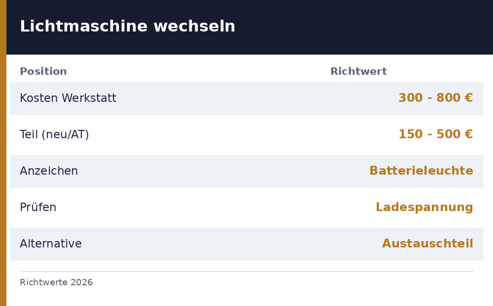lichtmaschine wechseln kosten - Uebersicht Richtwerte 2026