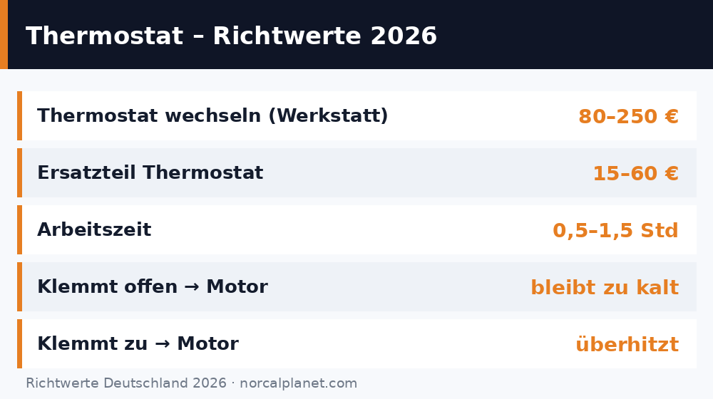 Faktenkarte Thermostat defekt: Symptome und Kosten Richtwerte 2026