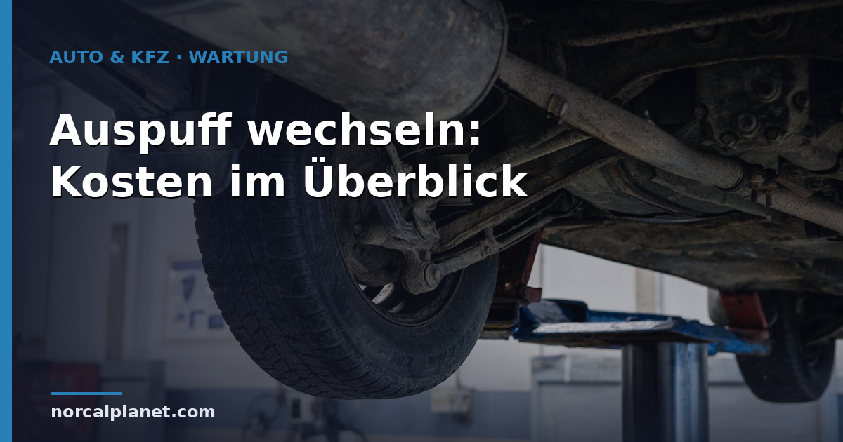 Fahrzeug auf der Hebebuehne mit Blick auf Auspuff und Abgasanlage