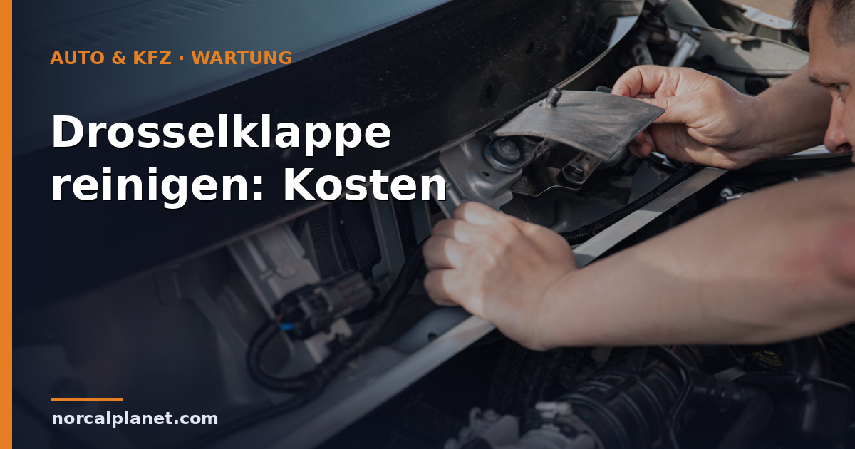 Mechaniker reinigt im Motorraum eines Autos Bauteile im Bereich der Drosselklappe