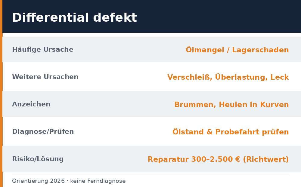 differential defekt symptome – Übersicht Richtwerte 2026