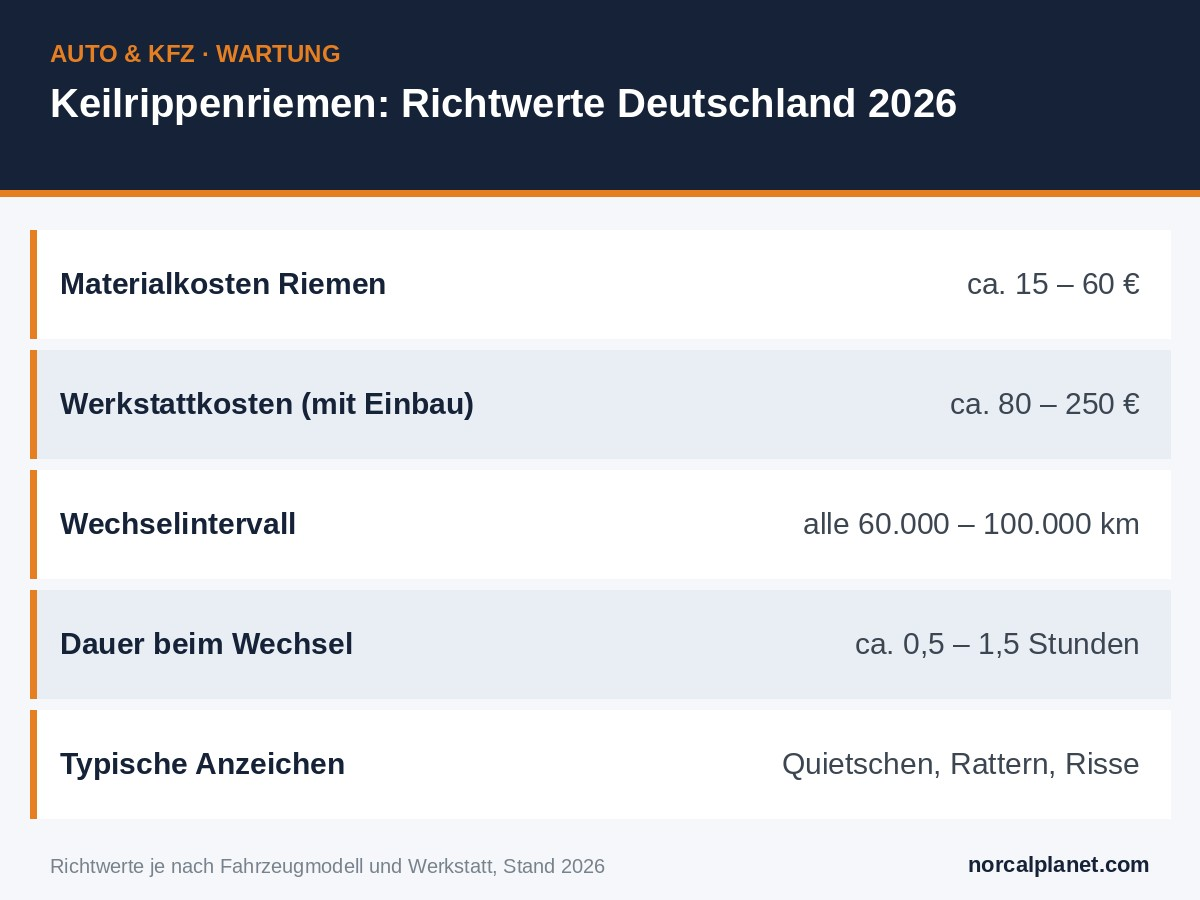 Keilrippenriemen wechseln Kosten - Richtwerte 2026