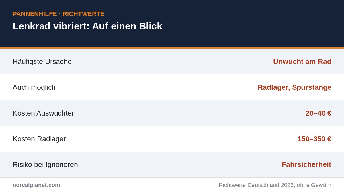 Lenkrad vibriert beim Fahren: Ursachen und Kosten – Richtwerte 2026