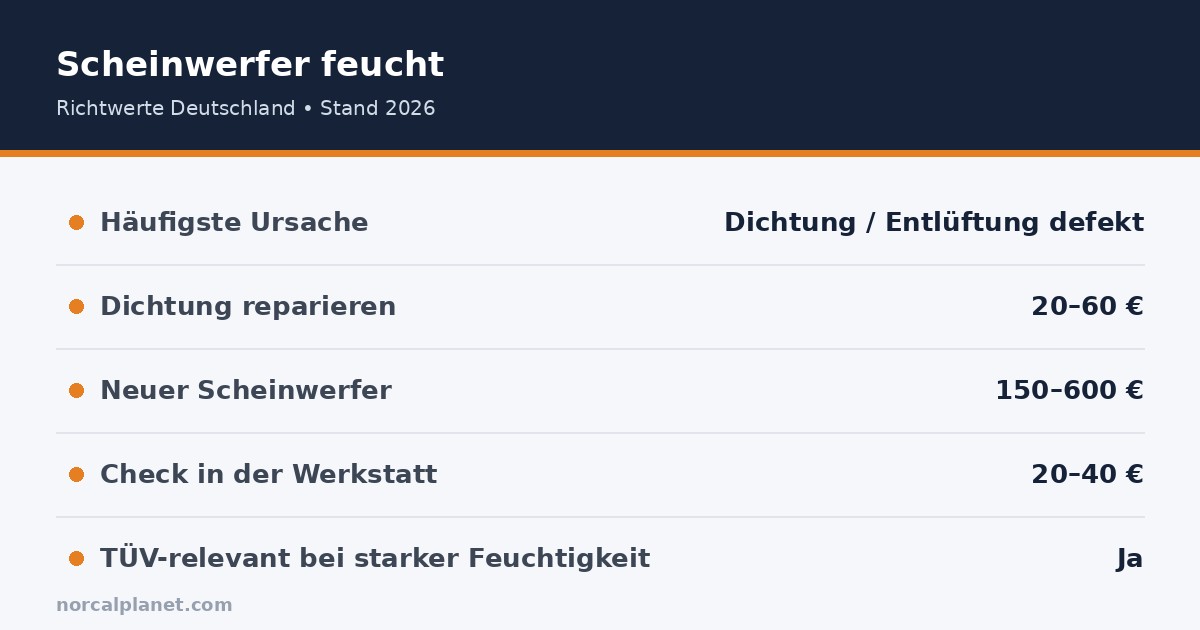 Übersicht: Kosten bei beschlagenem Scheinwerfer 2026