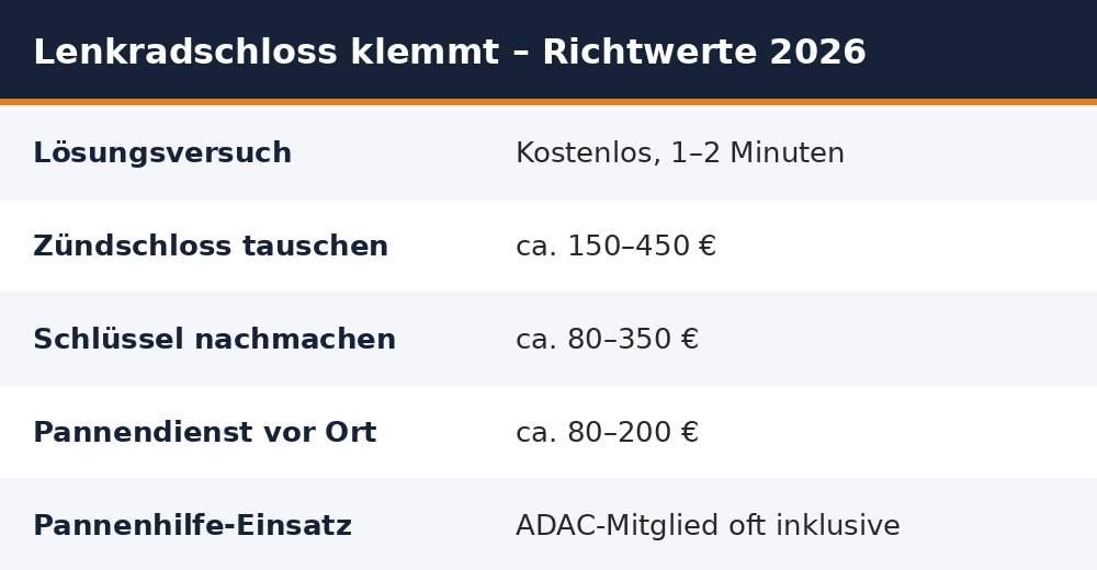 Faktenkarte Lenkradschloss klemmt Kosten 2026