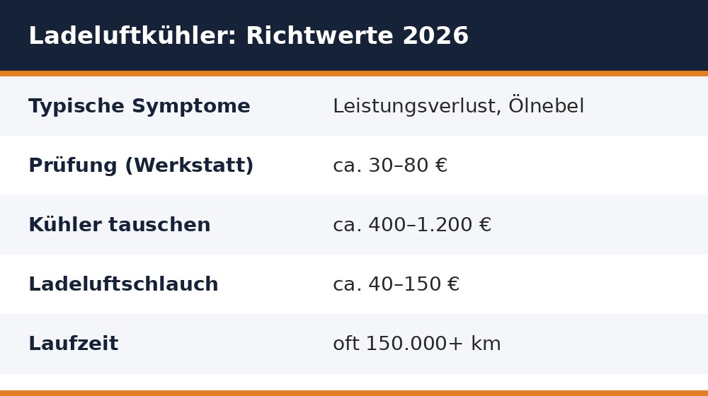 Faktenkarte Ladeluftkühler Richtwerte 2026